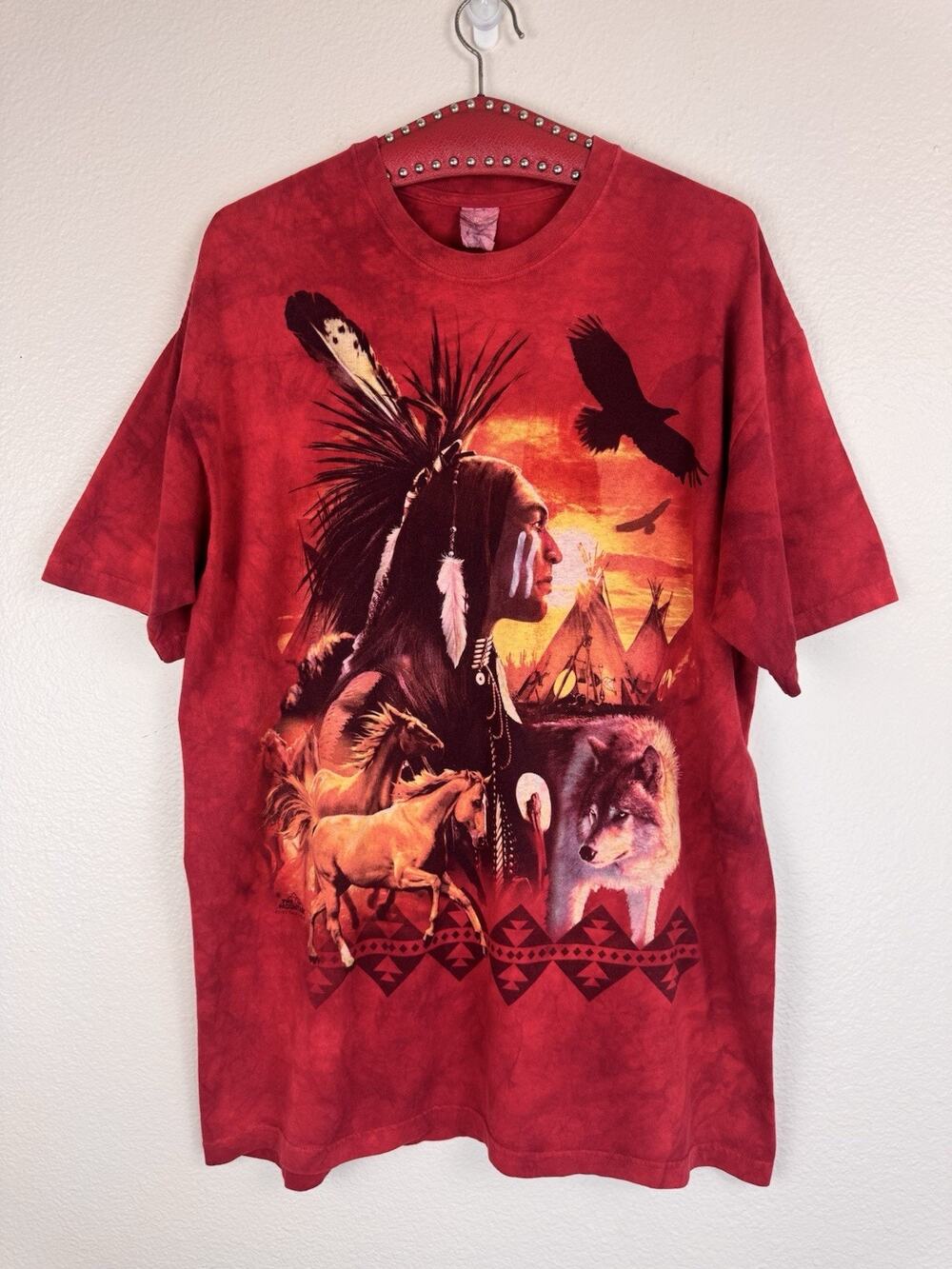 The Mountain 2008 Indian Collage T-Shirt Tie Dye Chief Wolves David Penfound XL